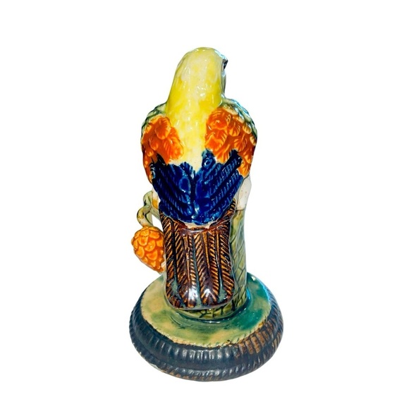 Vintage Italian Majolica ceramic songbird perched on a branch/w pine cones 7”x4” - Picture 2 of 8